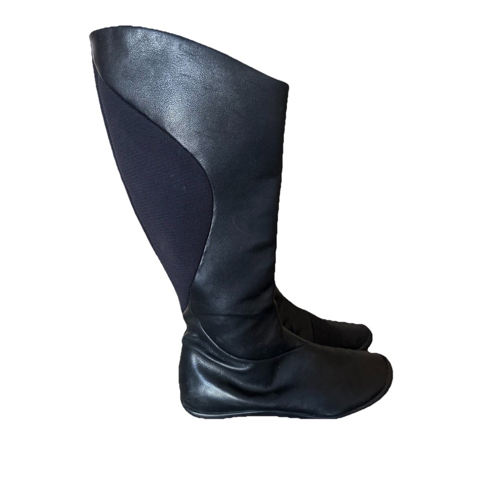 TSUBO Kiho Black 6.5 Leather Riding Boots Ribbed Stretch Panel Equestrian Horses